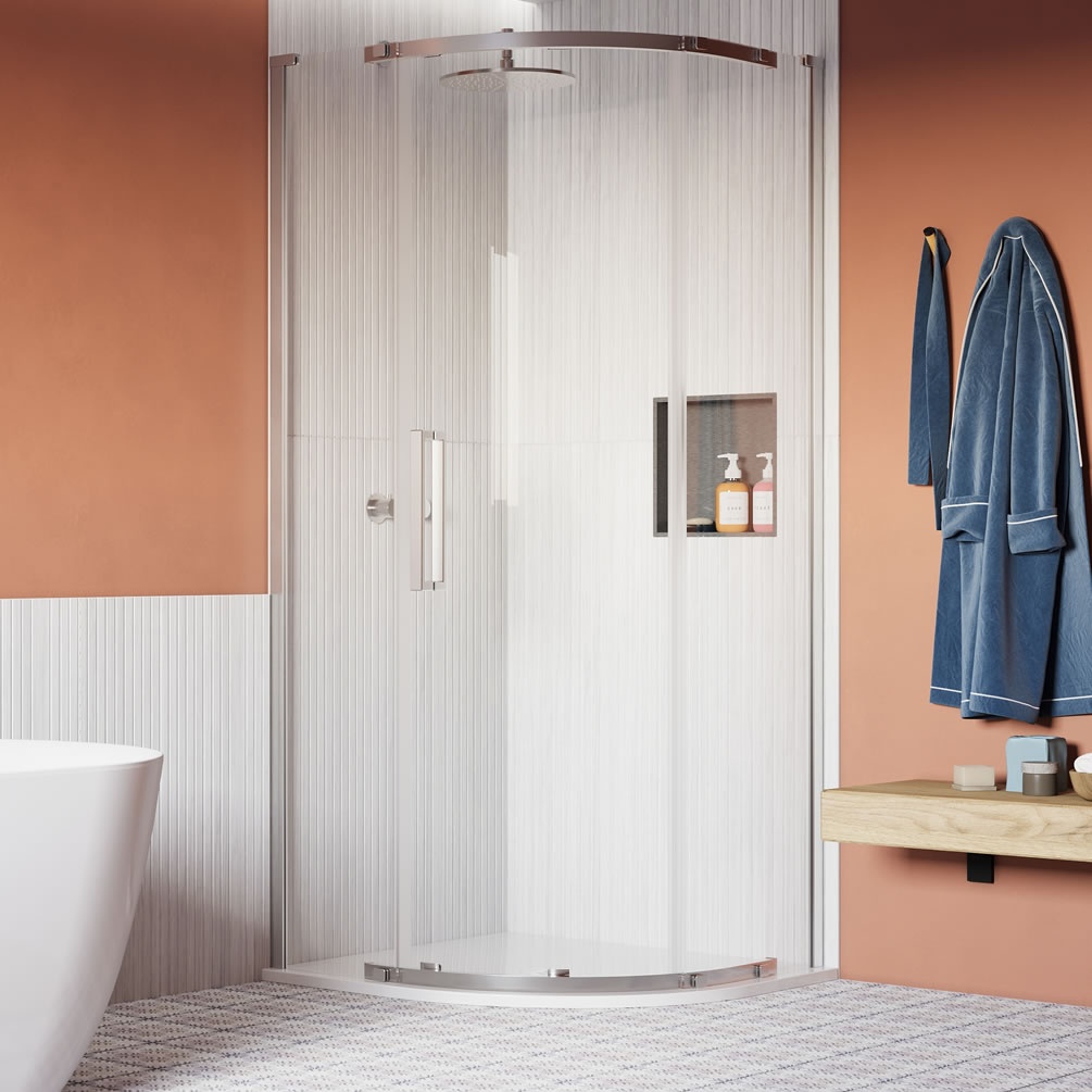 Lifestyle image of Crosswater Asura 8 Polished Stainless Steel 900mm Shower Quadrant